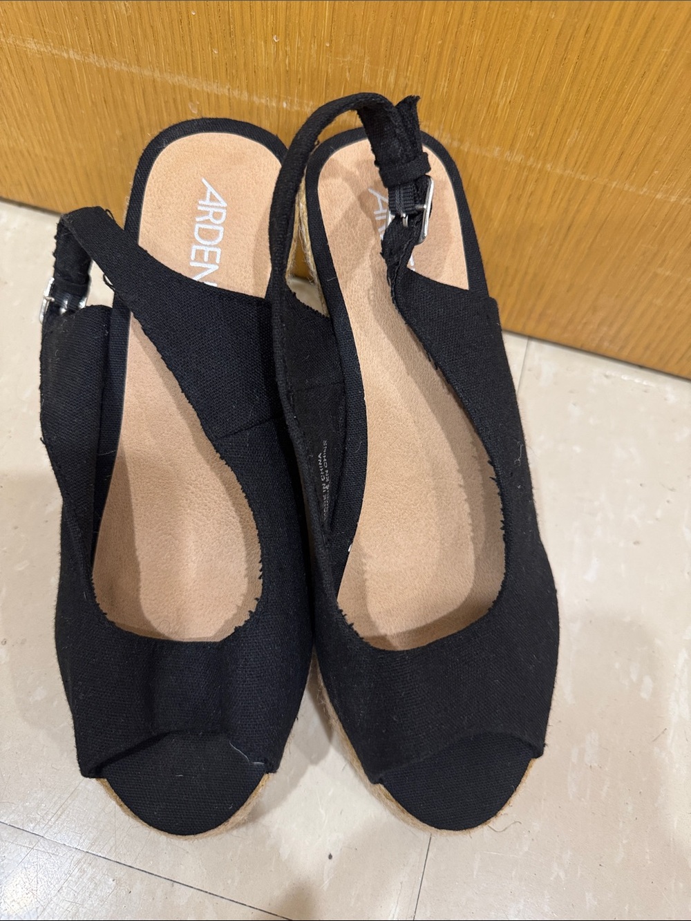 Ardene Black Espadrille Wedge Sandals Ankle Strap Size 8